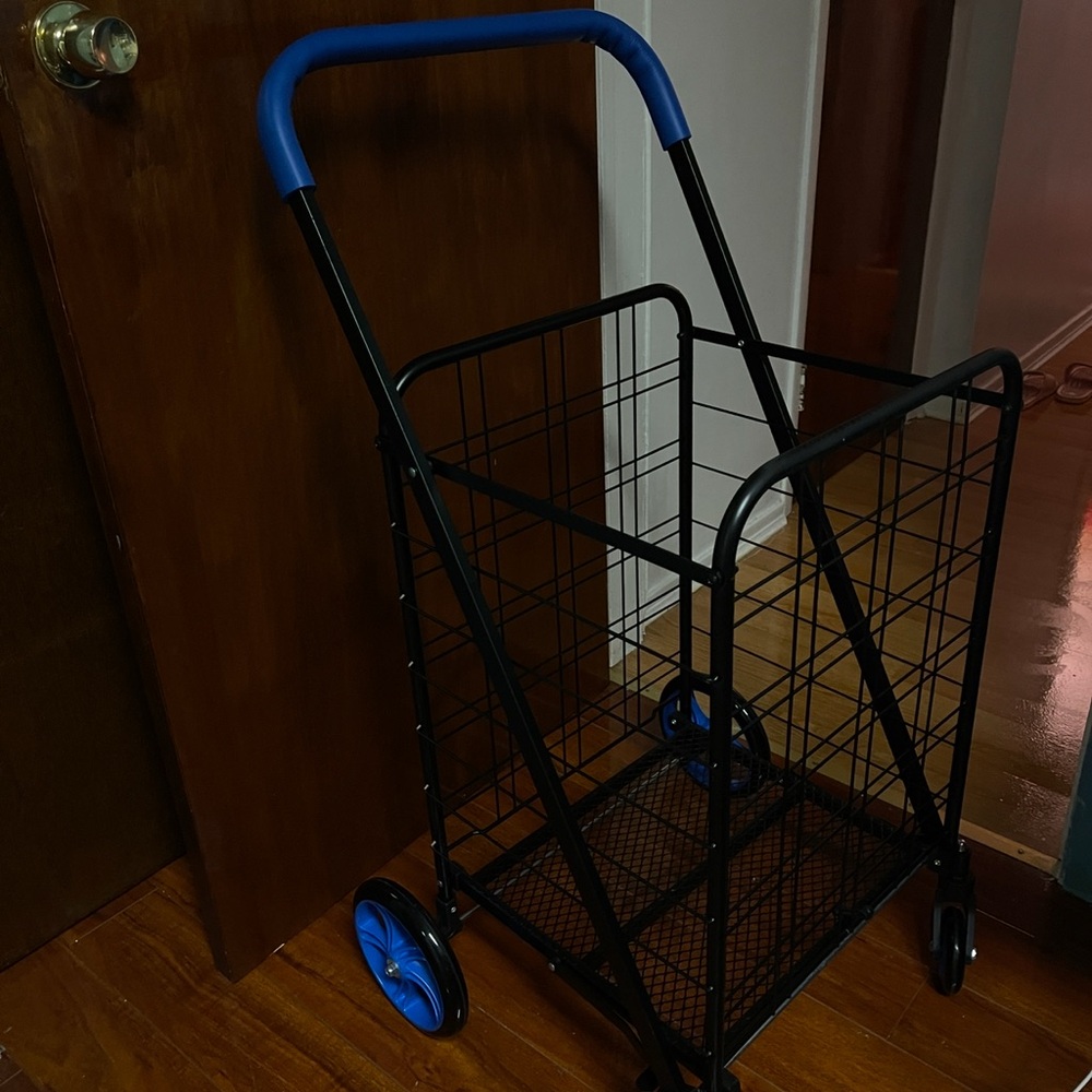 Blue and Black Folding Shopping Cart